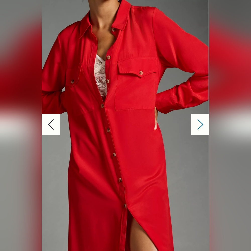 Anthropologie Long-Sleeve Silk Shirt Dress - Picture 4 of 12